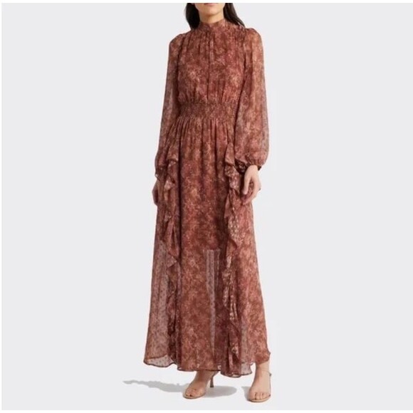 MELLODAY Dresses & Skirts - MELLODAY Floral Chiffon Maxi Dress Long Sleeve Boho Fall Fashion Women’s Small
